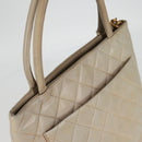 CHANEL Tote Bag Lamb Skin Beige CC Auth bs12535-6