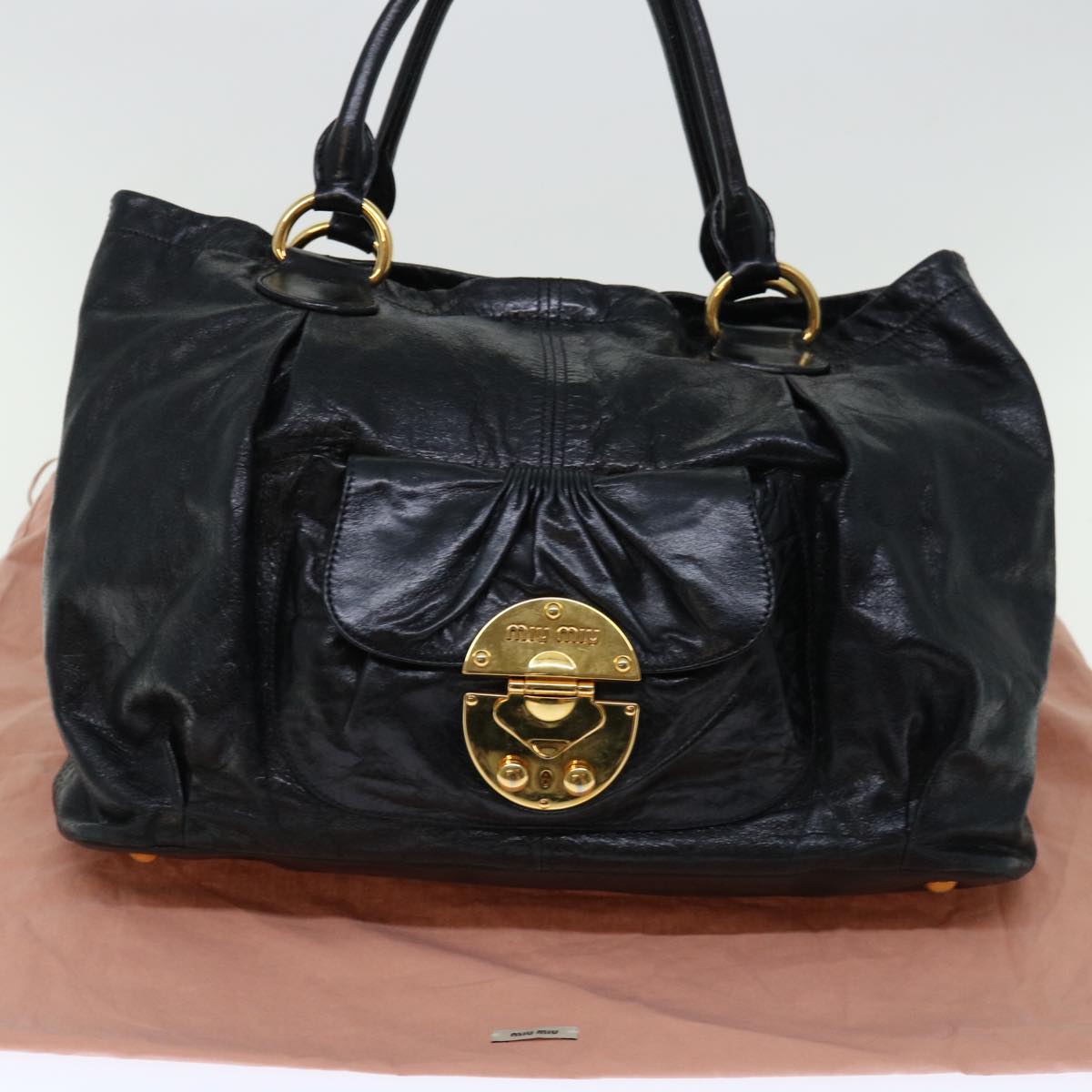 Miu Miu Tote Bag Leather Black Auth bs12539