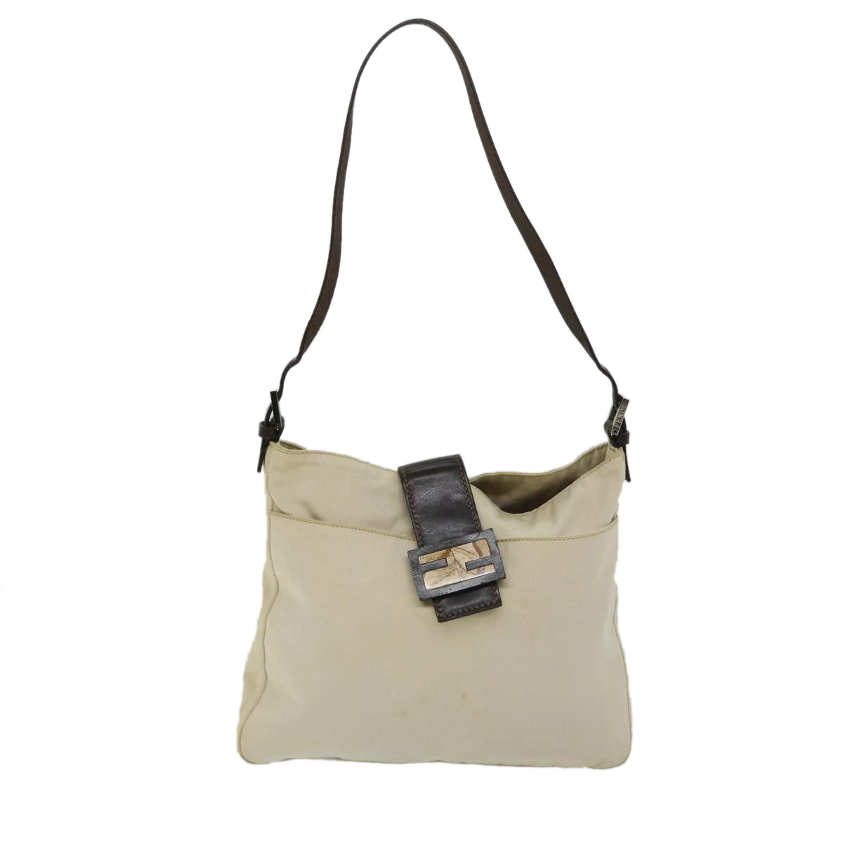 FENDI Mamma Baguette Shoulder Bag Canvas Beige Auth bs12544