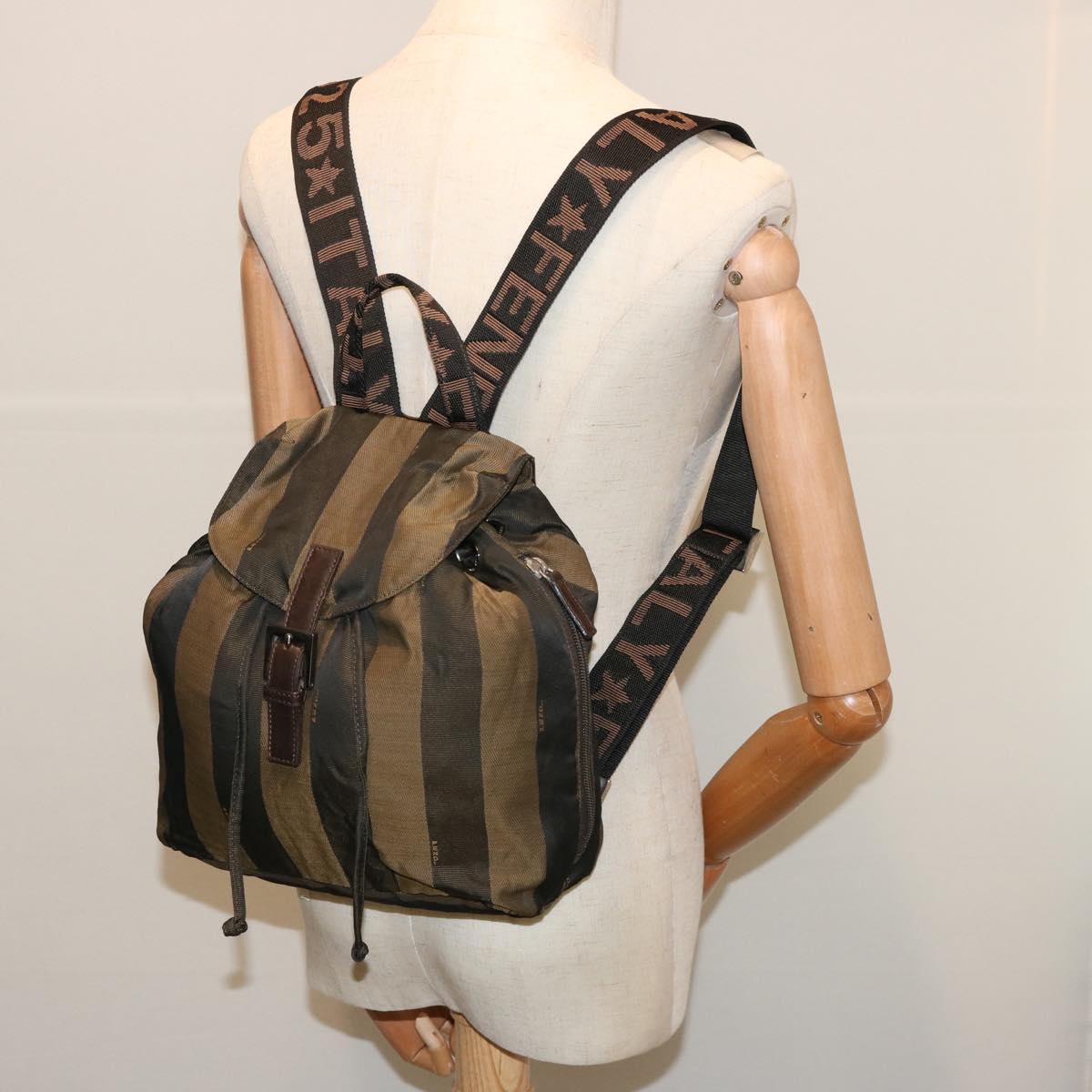 FENDI Pecan Canvas Backpack Nylon Brown Auth bs12549