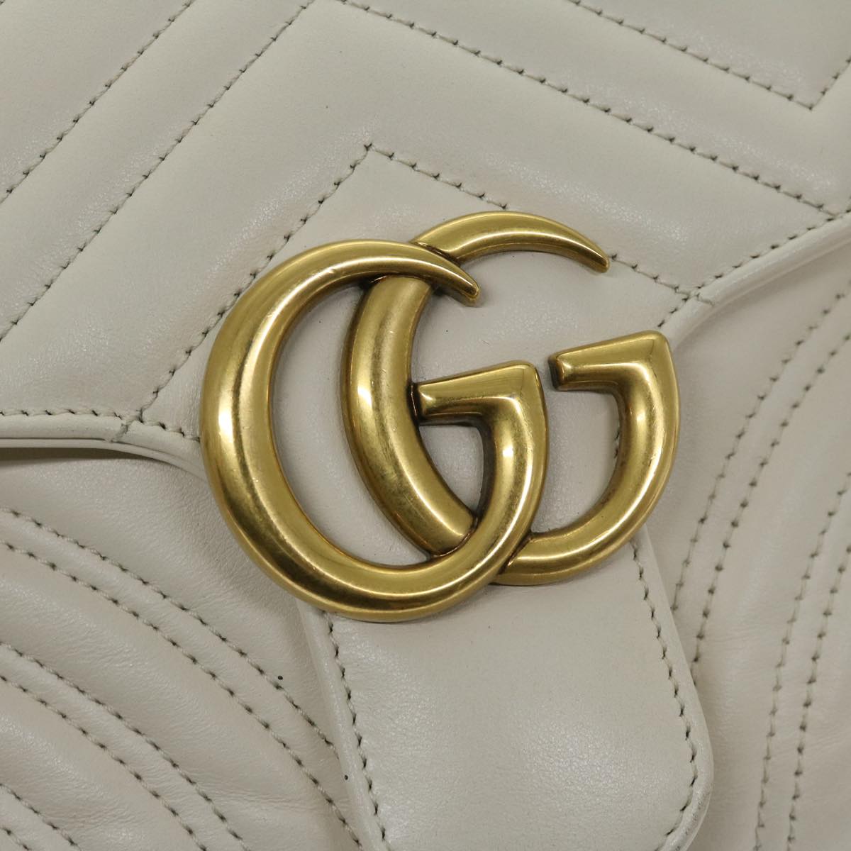 GUCCI GG Mormant Sherry Line Shoulder Bag Leather White 498100 Auth bs12555