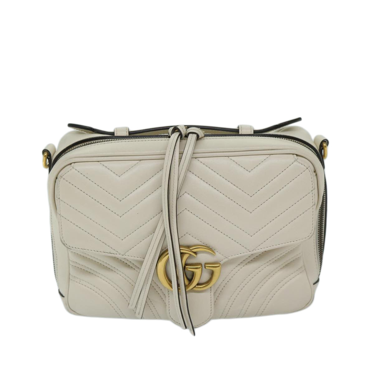 GUCCI GG Mormant Sherry Line Shoulder Bag Leather White 498100 Auth bs12555 - 0