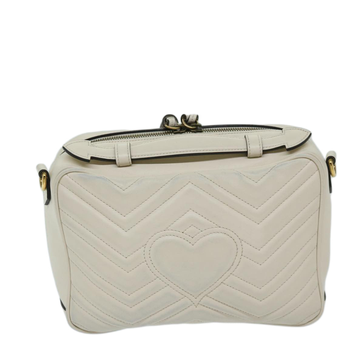 GUCCI GG Mormant Sherry Line Shoulder Bag Leather White 498100 Auth bs12555