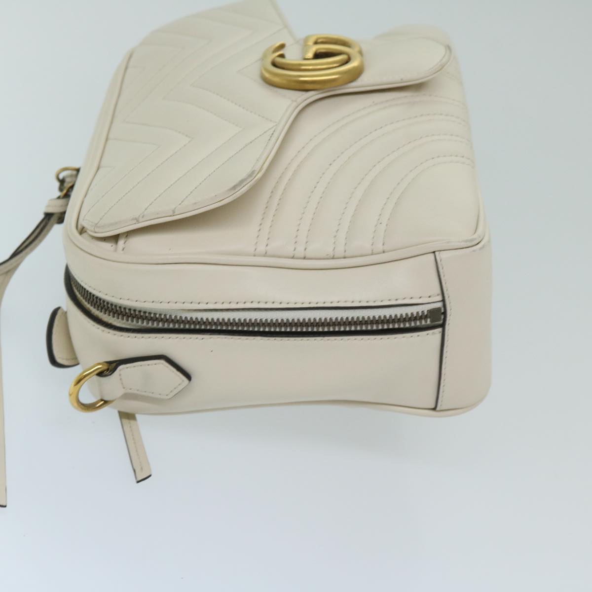 GUCCI GG Mormant Sherry Line Shoulder Bag Leather White 498100 Auth bs12555