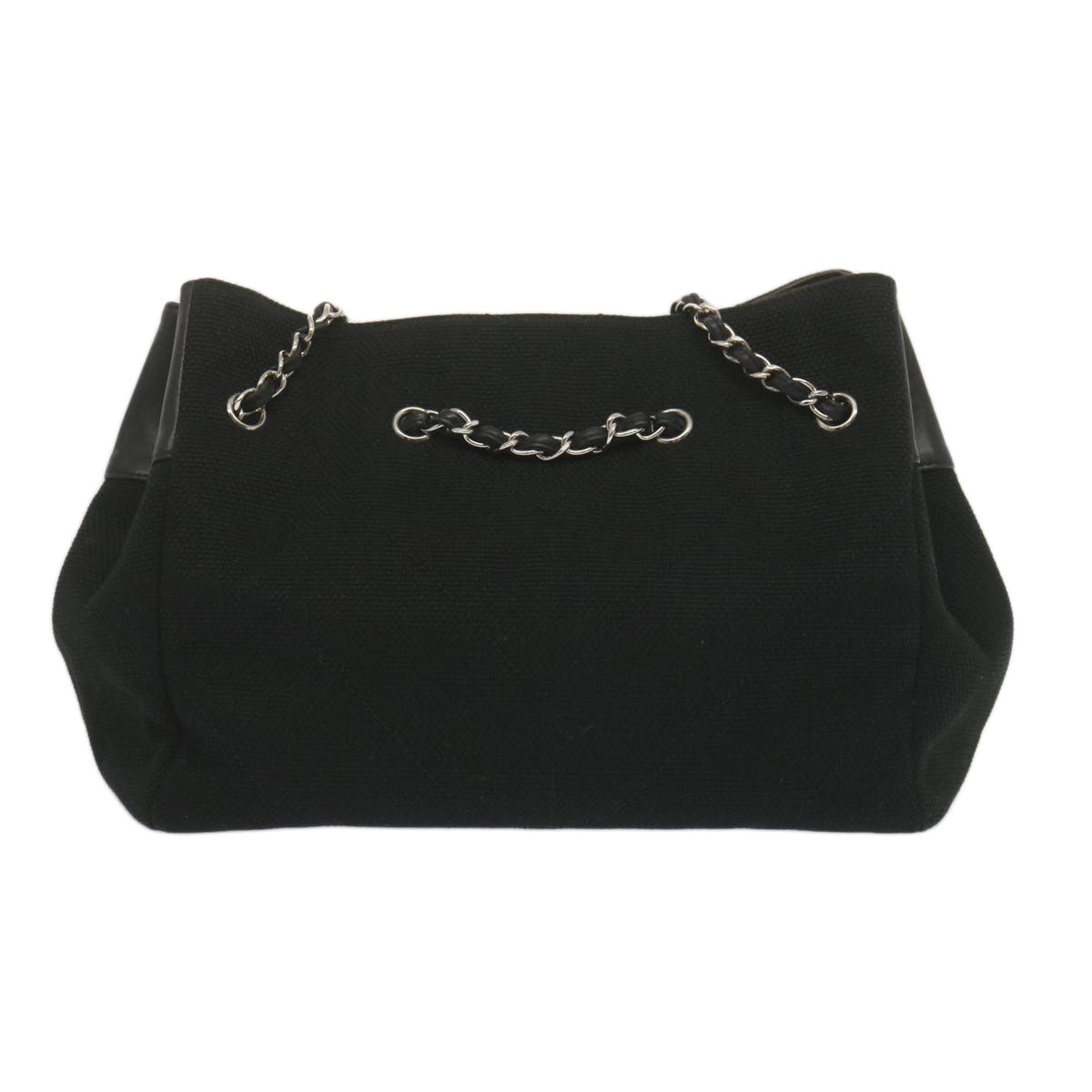 CHANEL Chain Shoulder Bag Canvas Black CC Auth bs12558