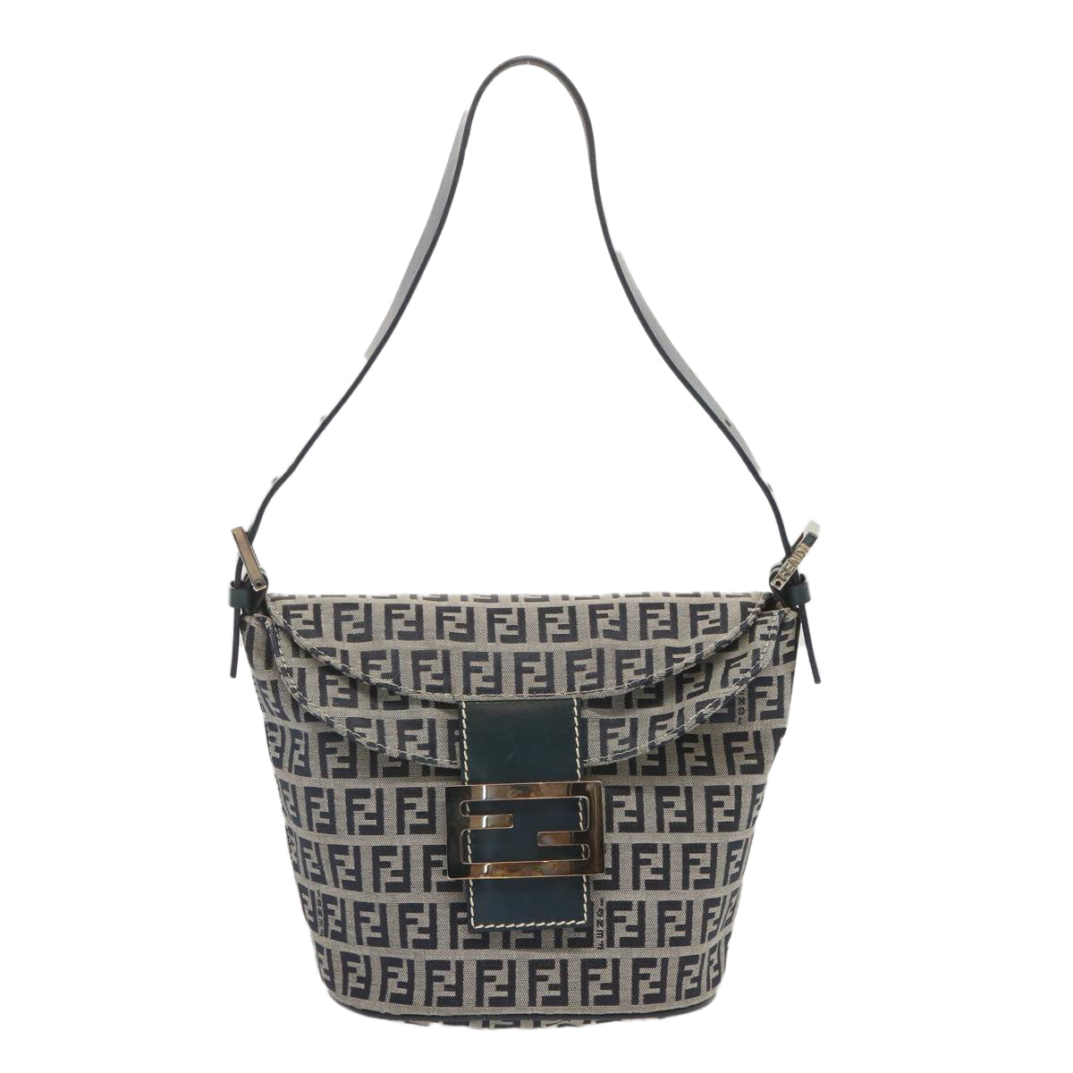 FENDI Zucchino Canvas Mamma Baguette Shoulder Bag Navy Auth bs12563