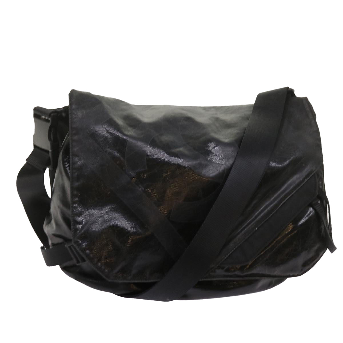 CHANEL Shoulder Bag Coated Canvas Black CC Auth bs12568