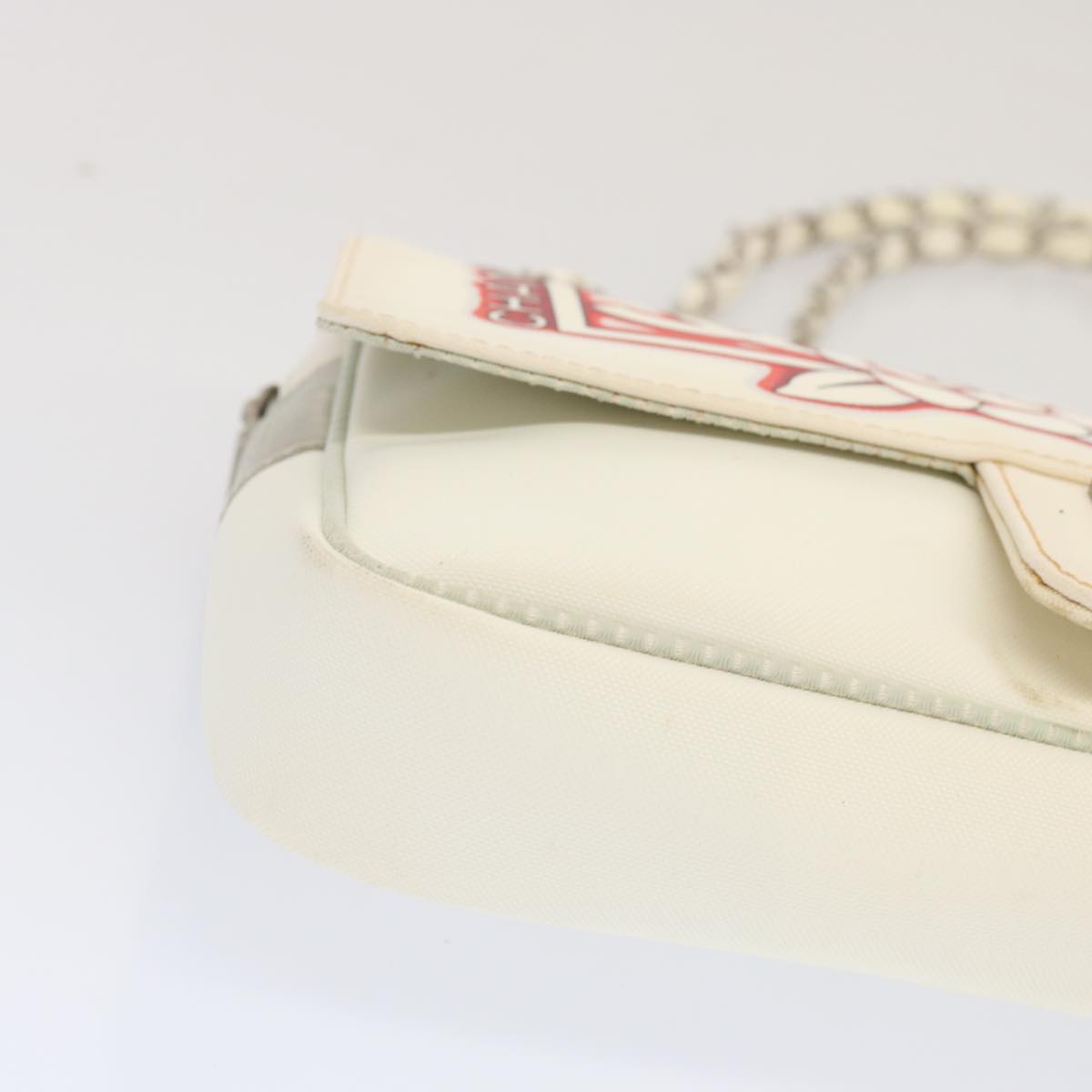 CHANEL Chain Shoulder Bag Canvas White CC Auth bs12575