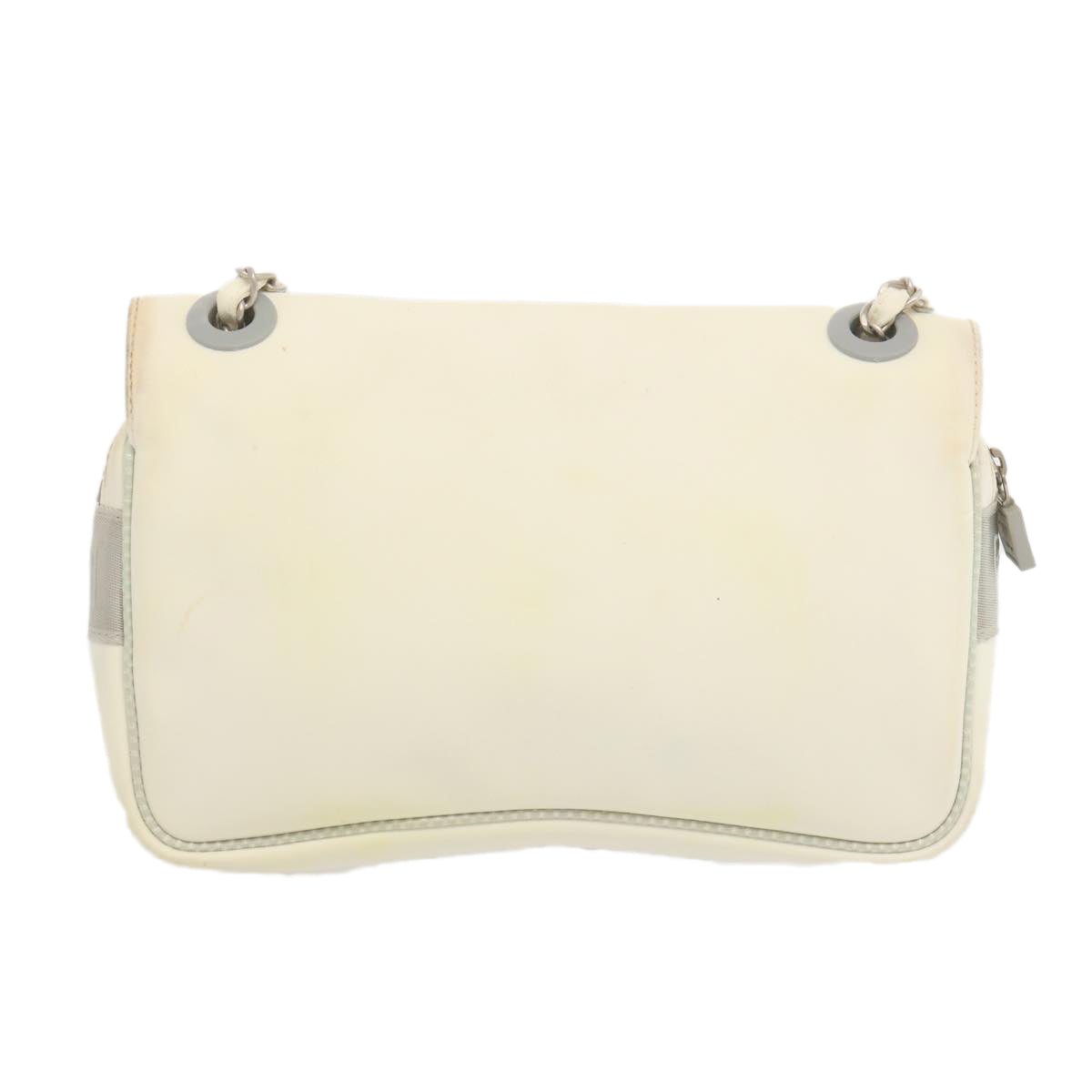 CHANEL Chain Shoulder Bag Canvas White CC Auth bs12575