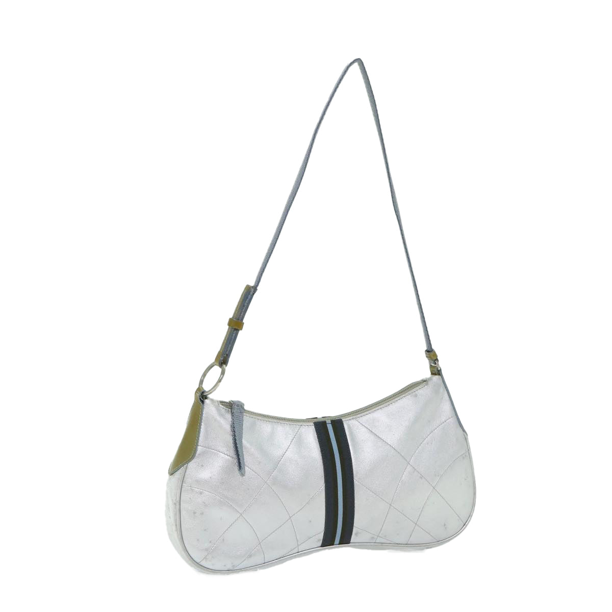 PRADA Shoulder Bag Leather Silver Auth bs12581