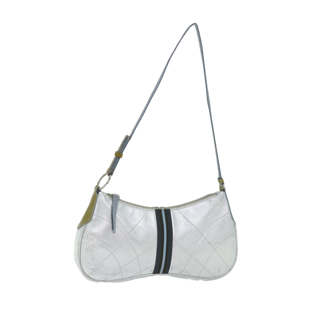 PRADA Shoulder Bag Leather Silver Auth bs12581