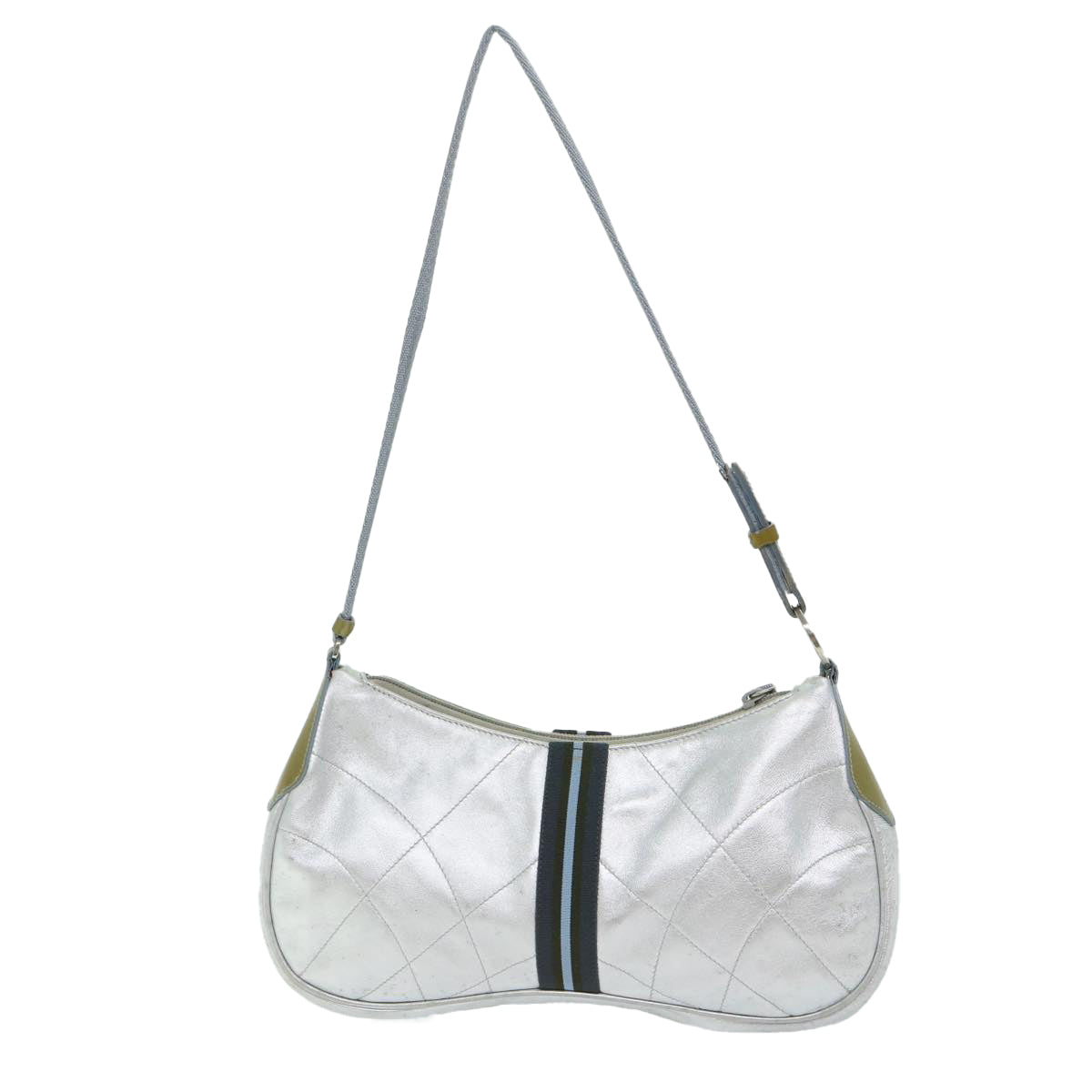 PRADA Shoulder Bag Leather Silver Auth bs12581 - 0