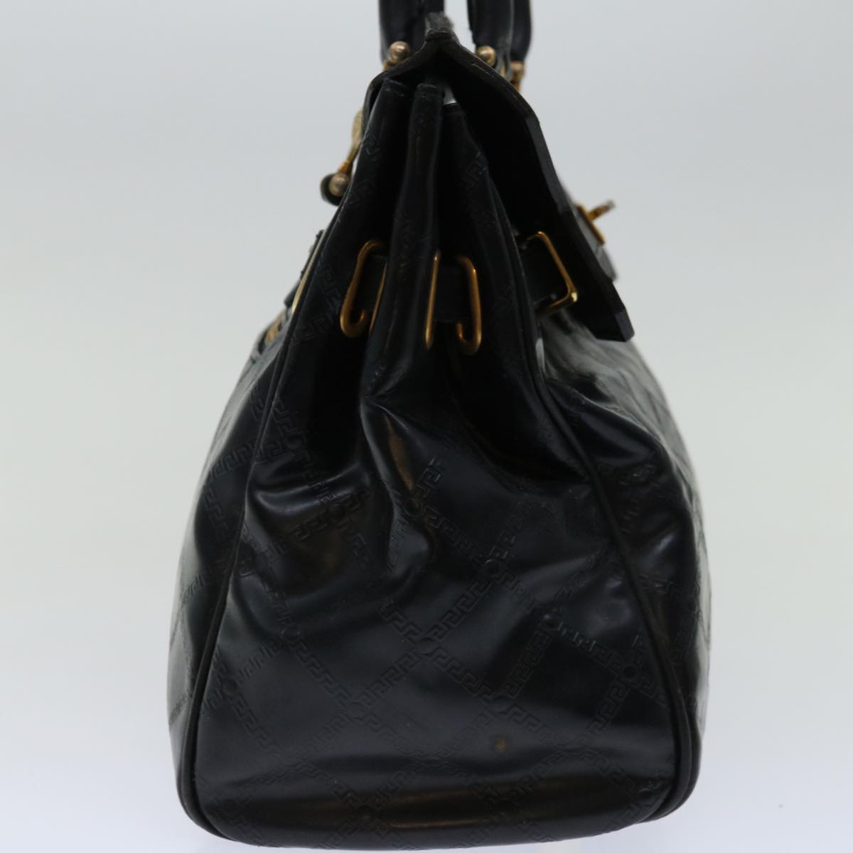 VERSACE Hand Bag Enamel Black Auth bs12608