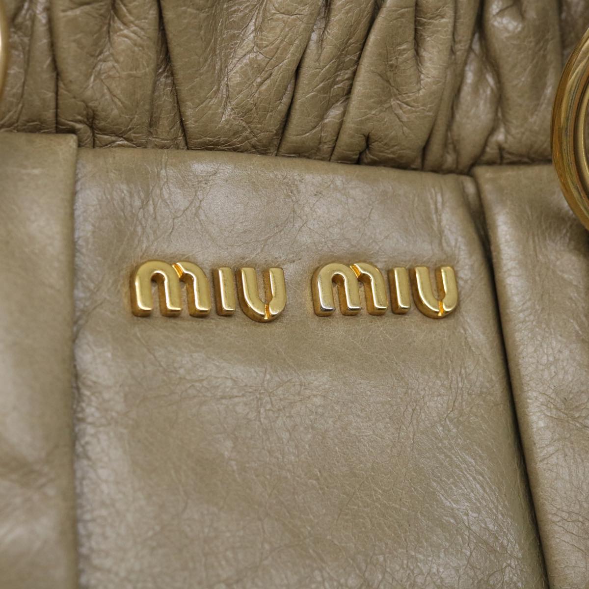 Miu Miu Hand Bag Leather Beige Auth bs12609