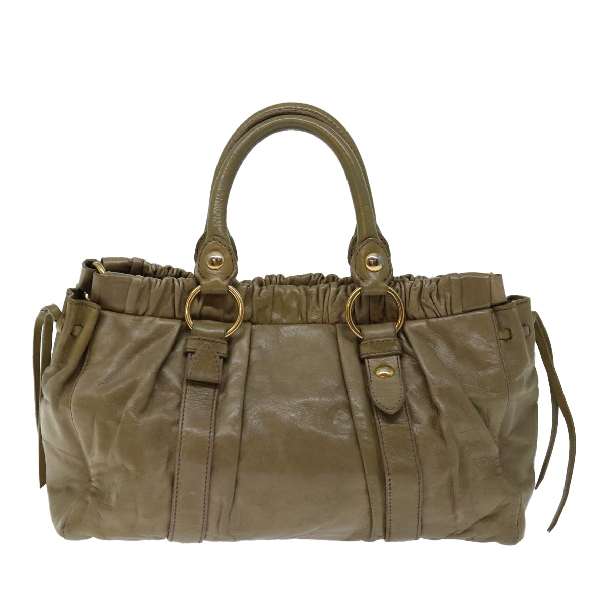 Miu Miu Hand Bag Leather Beige Auth bs12609 - 0