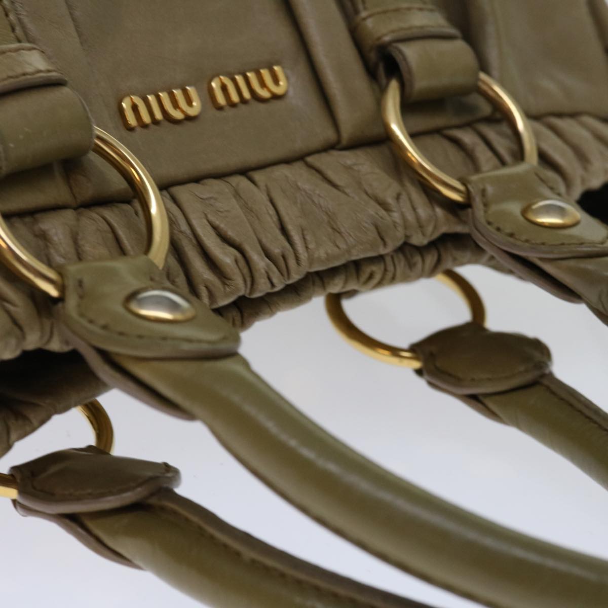 Miu Miu Hand Bag Leather Beige Auth bs12609