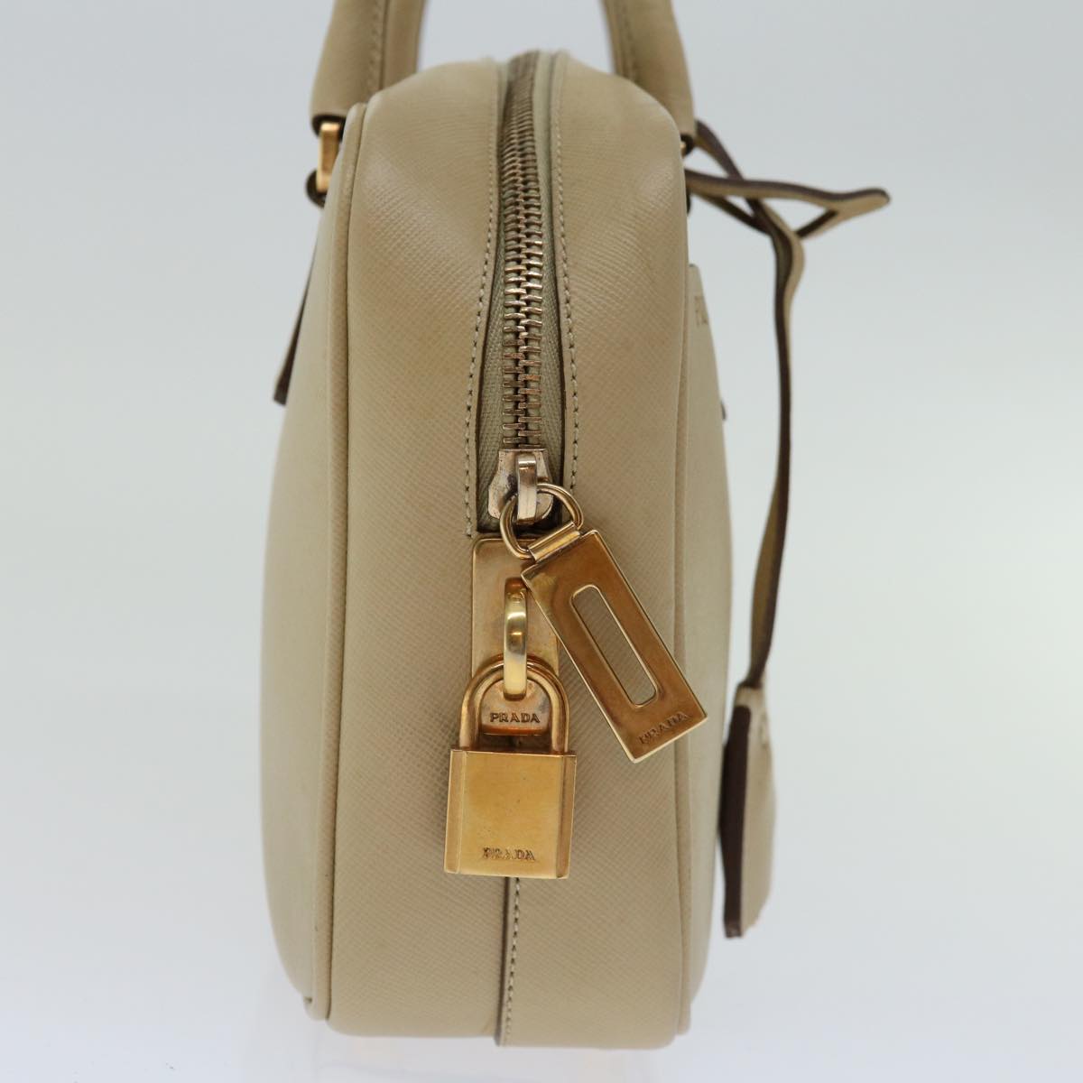 PRADA Hand Bag Safiano leather Beige Auth bs12611