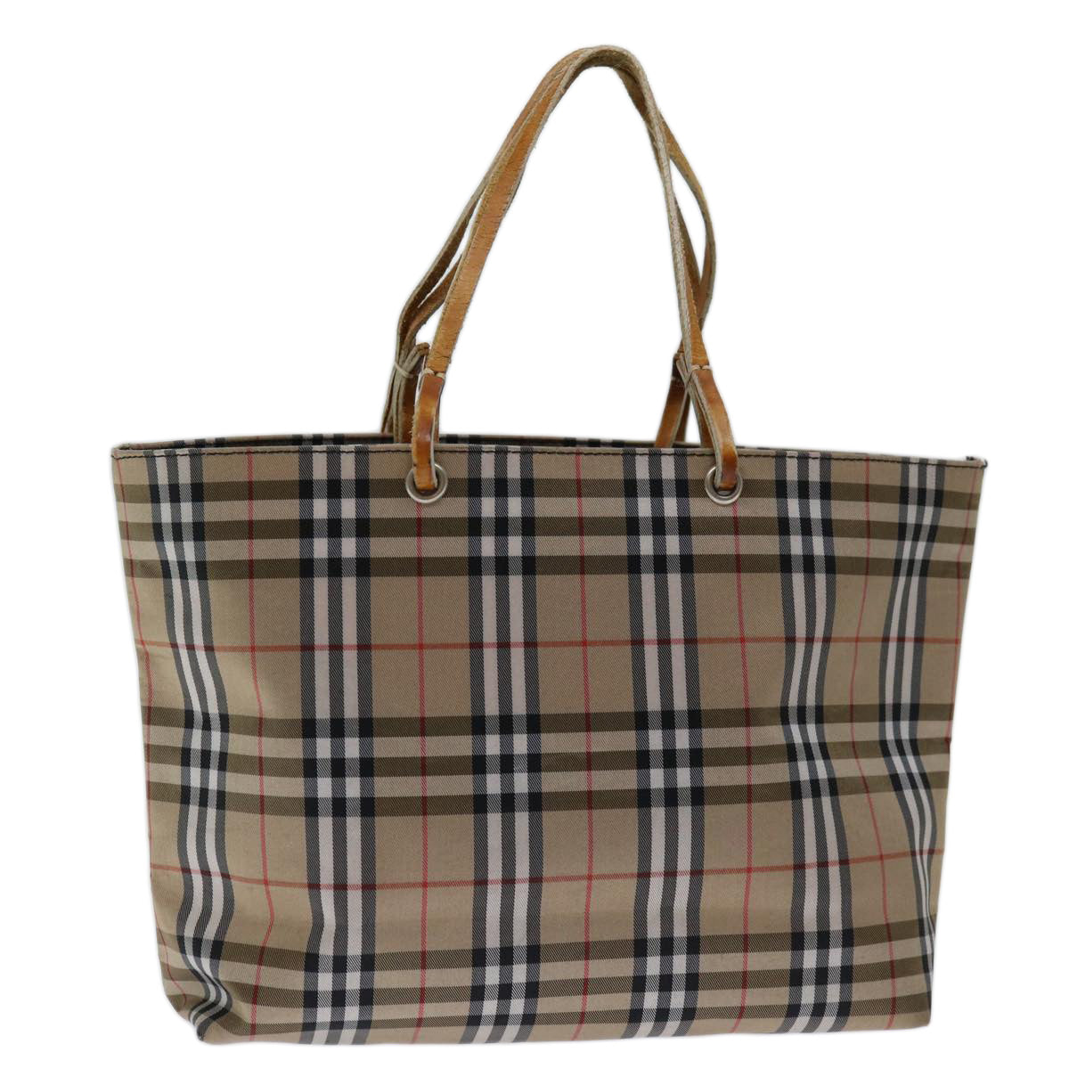 BURBERRY Nova Check Hand Bag Nylon Beige Auth bs12619