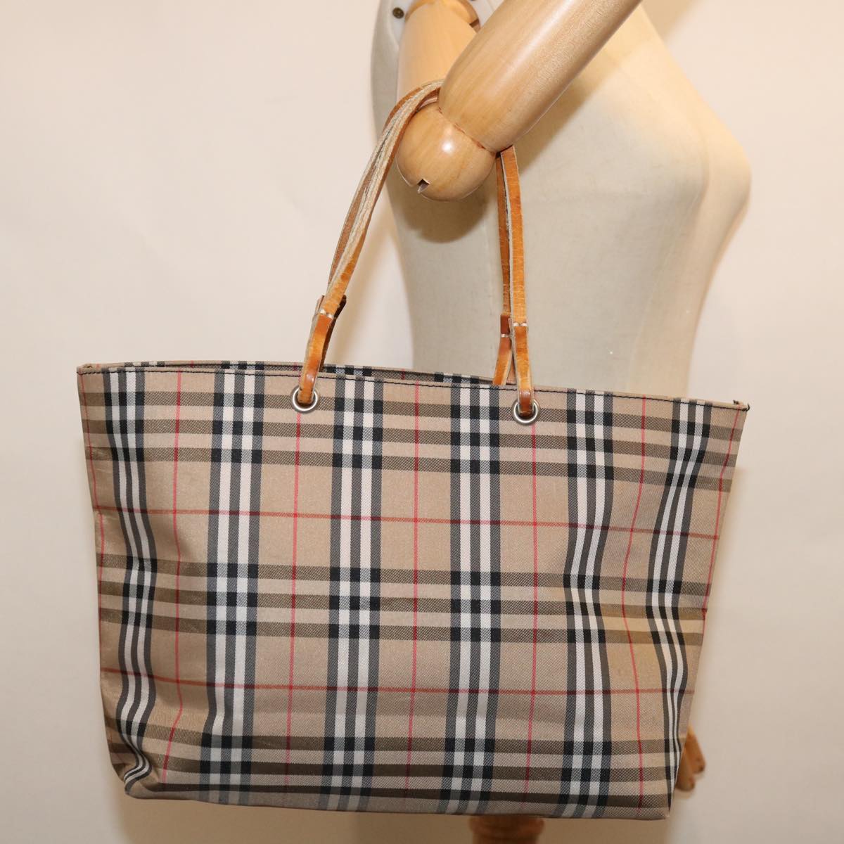 BURBERRY Nova Check Hand Bag Nylon Beige Auth bs12619