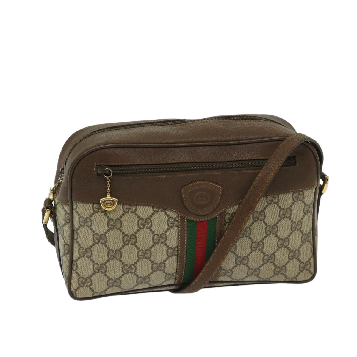 GUCCI GG Supreme Web Sherry Line Shoulder Bag PVC Beige Red Green Auth bs12628