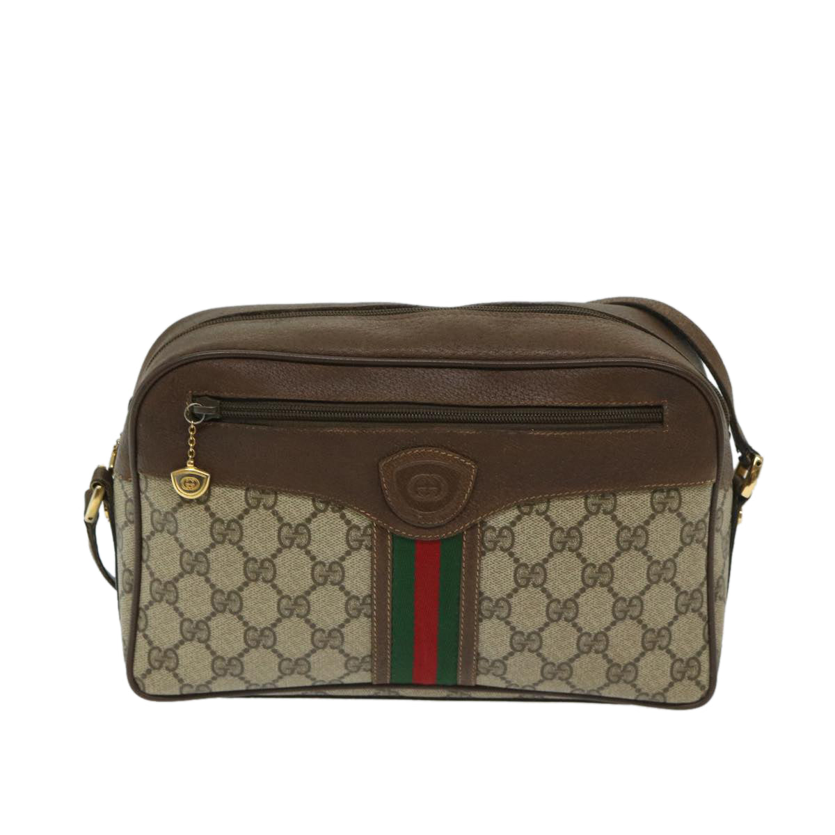 GUCCI GG Supreme Web Sherry Line Shoulder Bag PVC Beige Red Green Auth bs12628