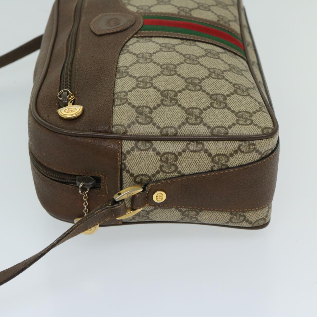 GUCCI GG Supreme Web Sherry Line Shoulder Bag PVC Beige Red Green Auth bs12628