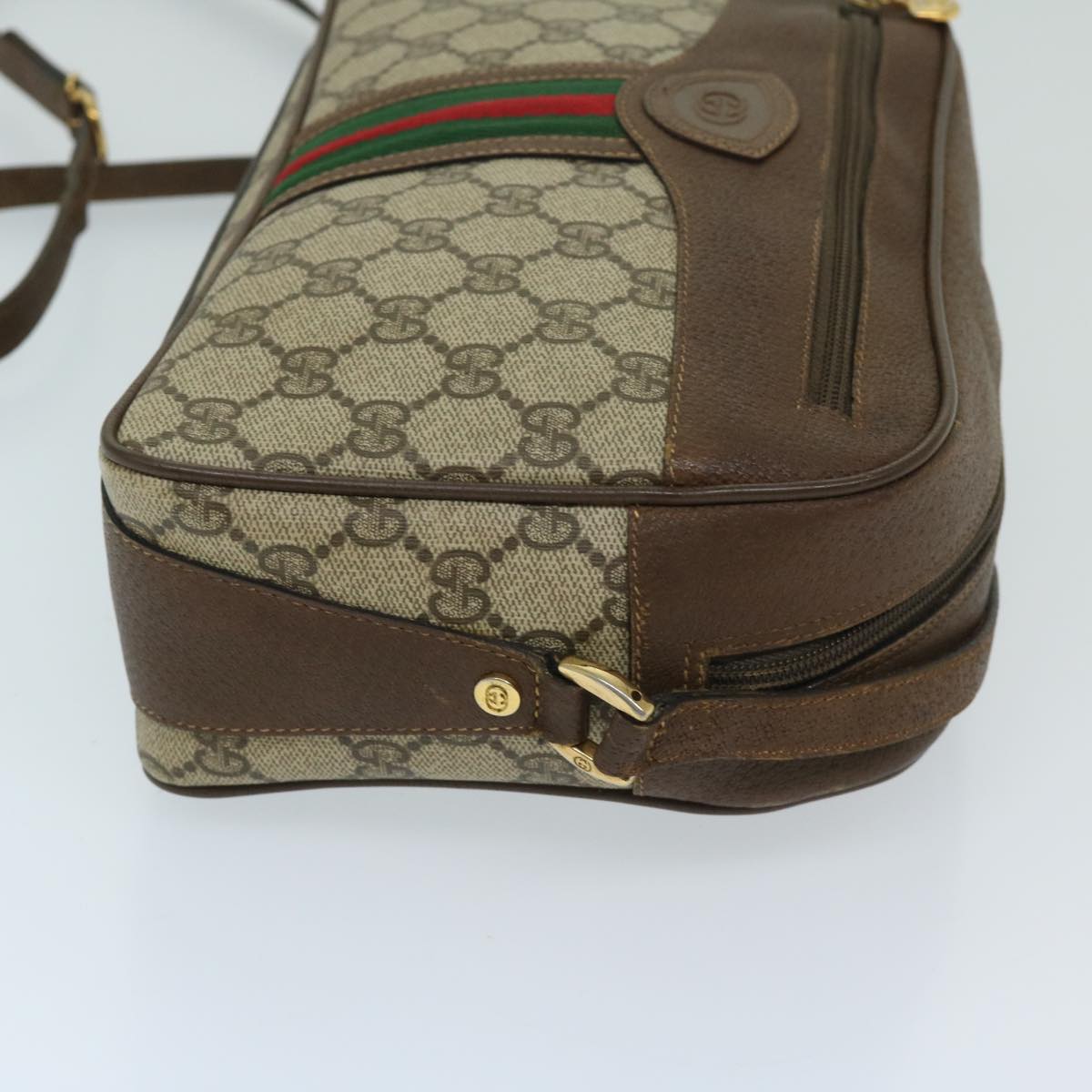 GUCCI GG Supreme Web Sherry Line Shoulder Bag PVC Beige Red Green Auth bs12628