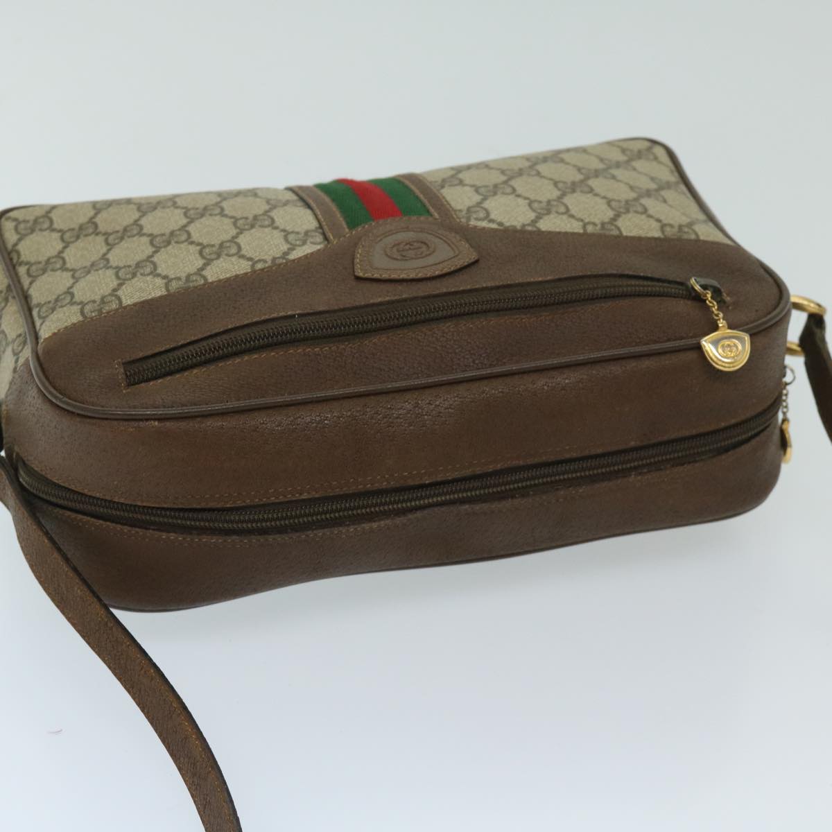 GUCCI GG Supreme Web Sherry Line Shoulder Bag PVC Beige Red Green Auth bs12628