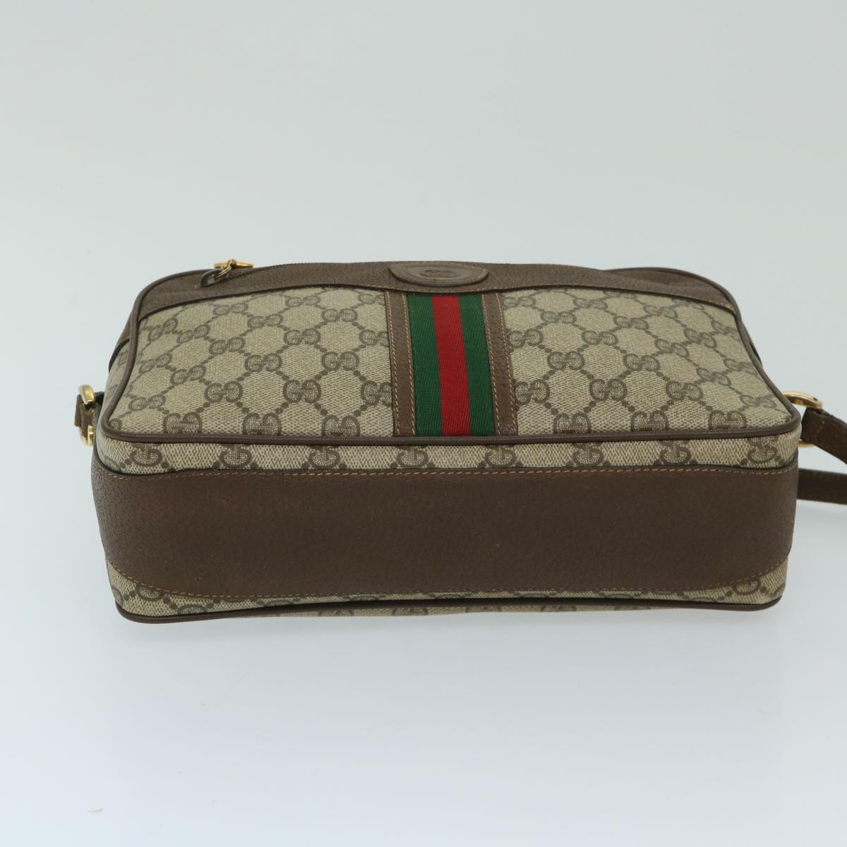 GUCCI GG Supreme Web Sherry Line Shoulder Bag PVC Beige Red Green Auth bs12628