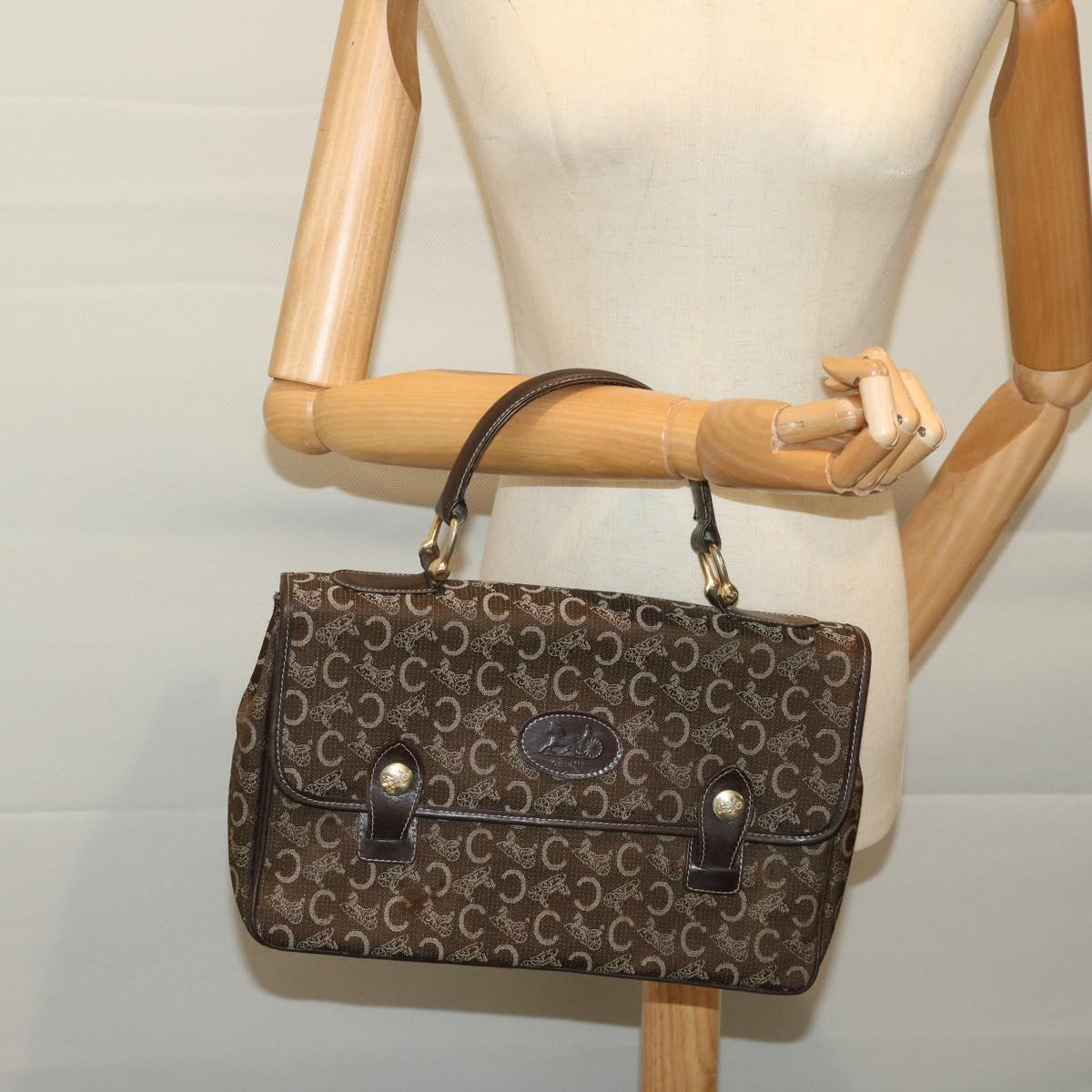 CELINE C Macadam Canvas Hand Bag Brown Auth bs12634