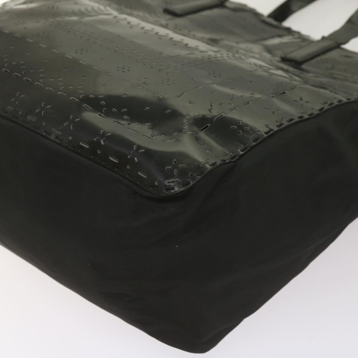 PRADA Hand Bag Nylon Leather Black Auth bs12637