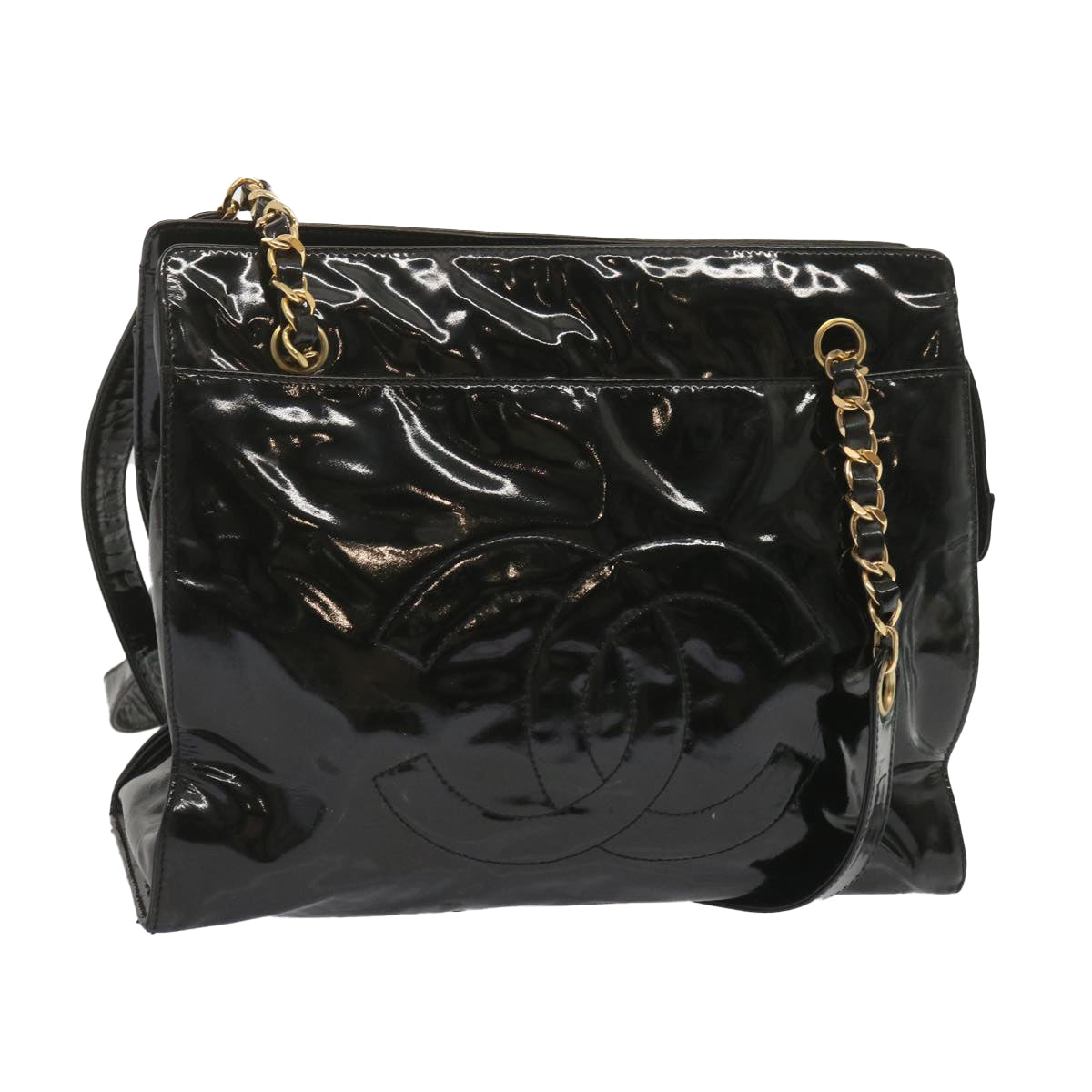 CHANEL Chain Shoulder Bag Enamel Black CC Auth bs12655