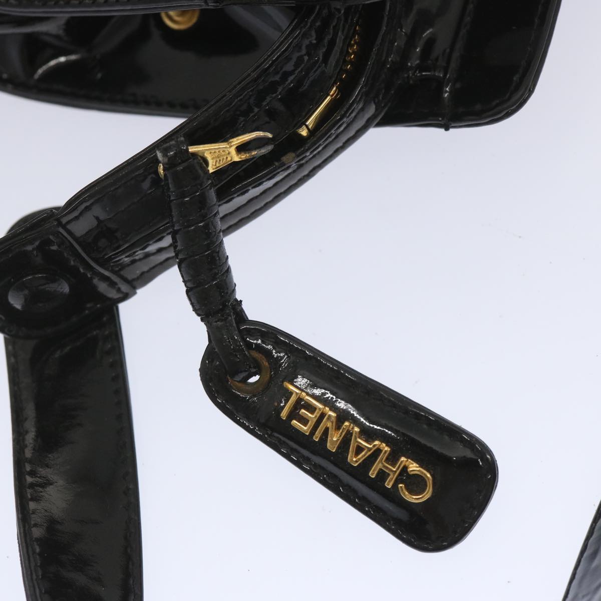 CHANEL Chain Shoulder Bag Enamel Black CC Auth bs12655