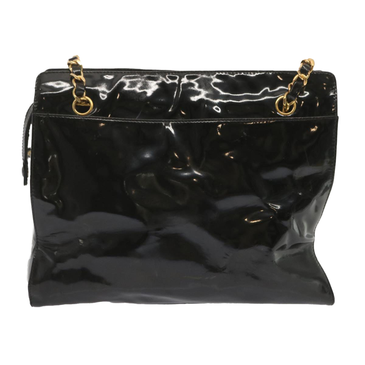 CHANEL Chain Shoulder Bag Enamel Black CC Auth bs12655 - 0