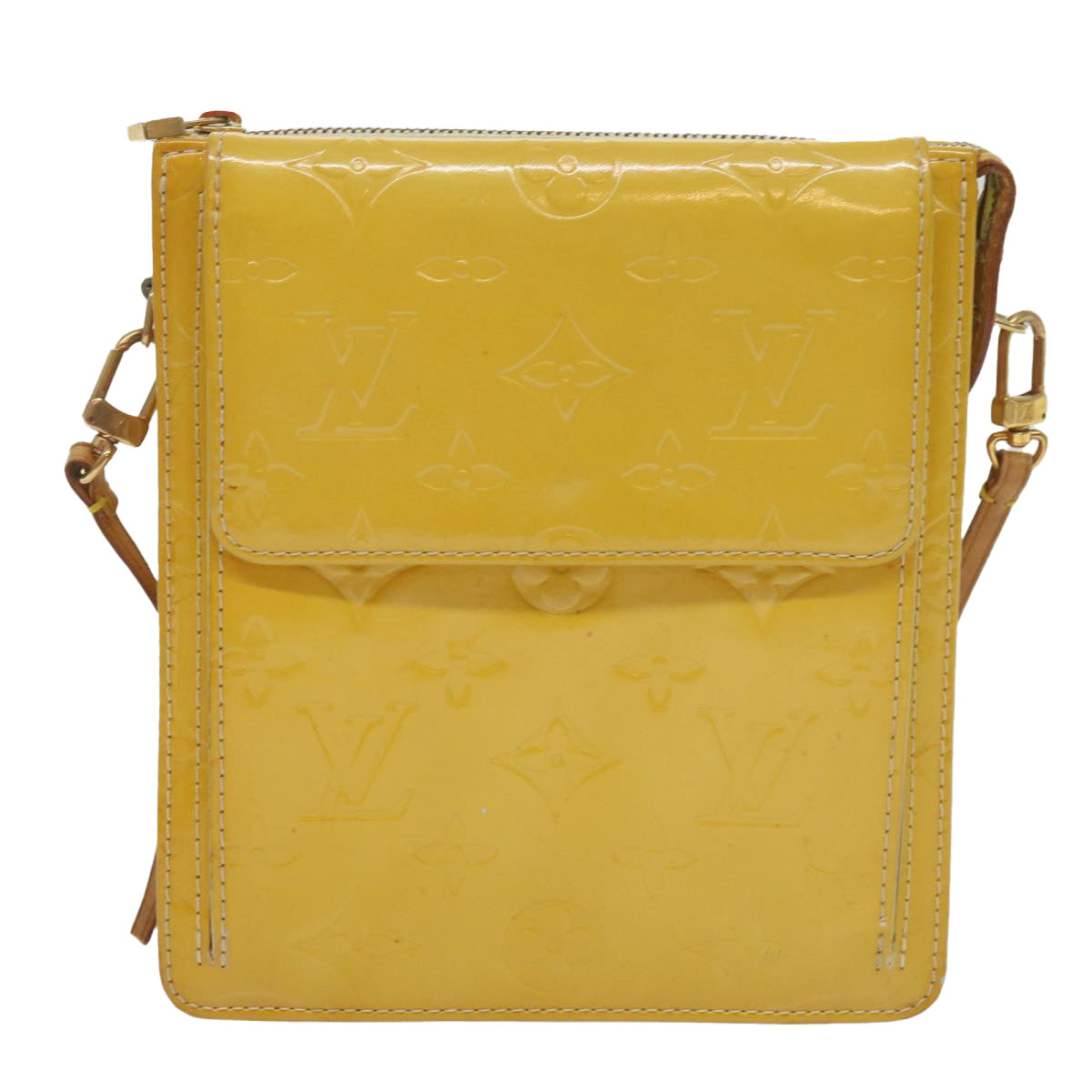 LOUIS VUITTON Monogram Vernis Motto Pouch Lime Yellow M91059 LV Auth bs12692