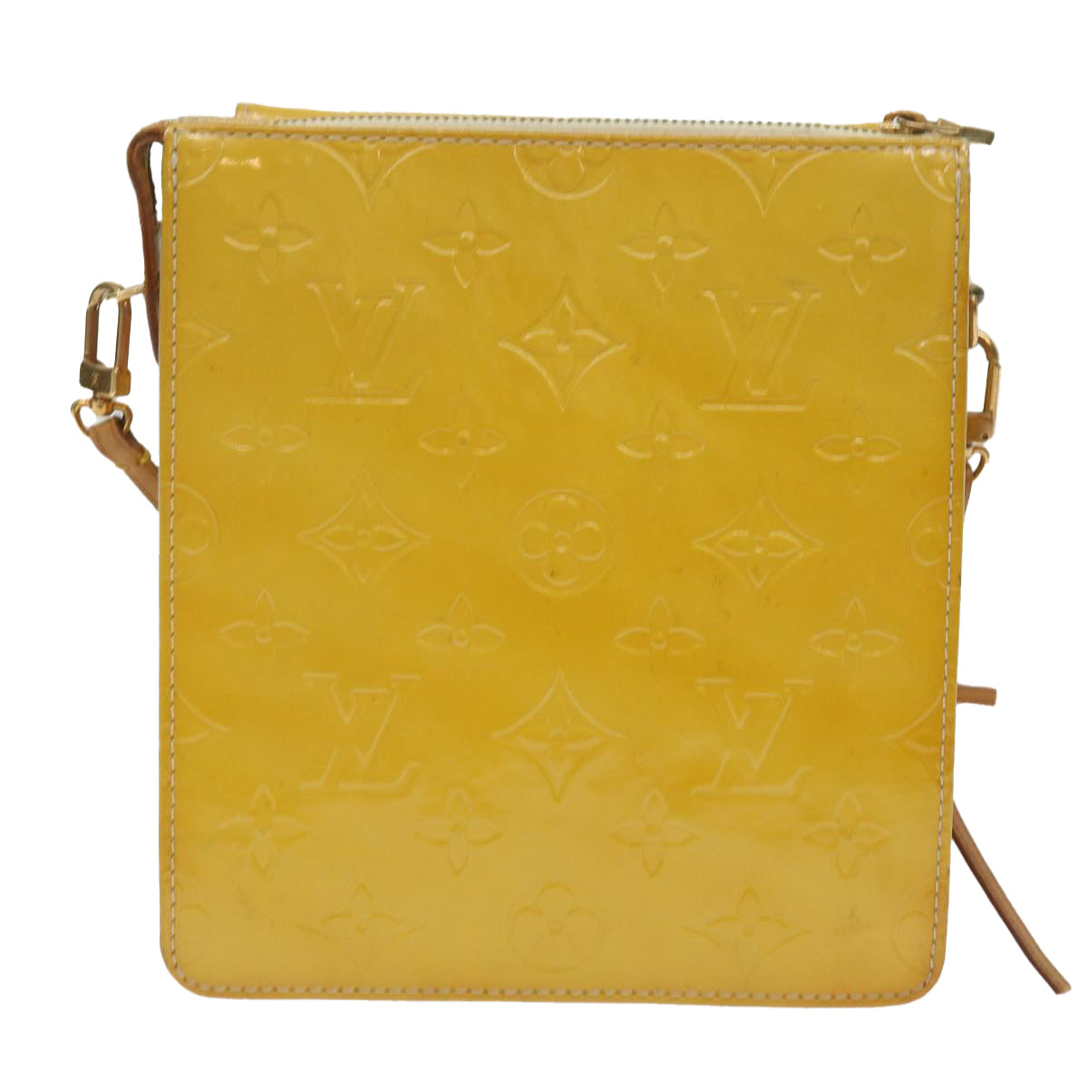 LOUIS VUITTON Monogram Vernis Motto Pouch Lime Yellow M91059 LV Auth bs12692