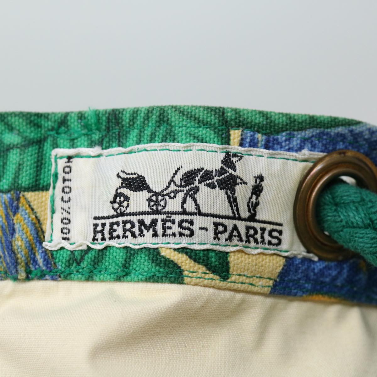 HERMES Shoulder Bag Canvas Green Auth bs12715