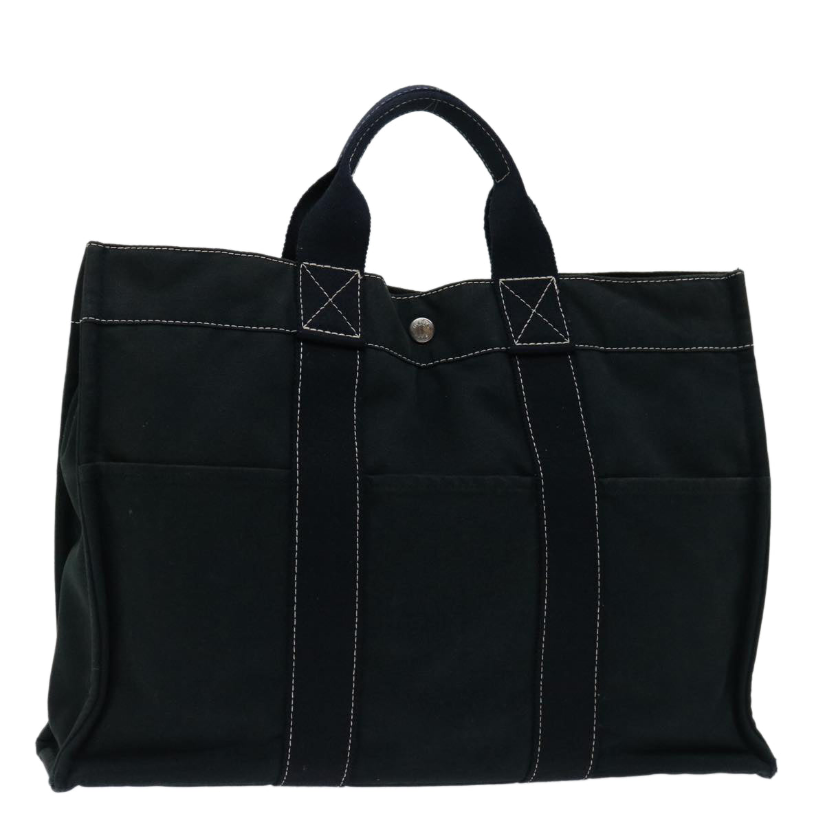 HERMES Deauville MM Tote Bag Canvas Black Auth bs12721