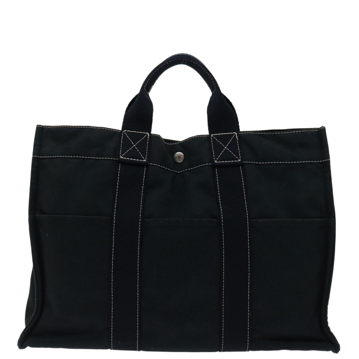 HERMES Deauville MM Tote Bag Canvas Black Auth bs12721 - 0