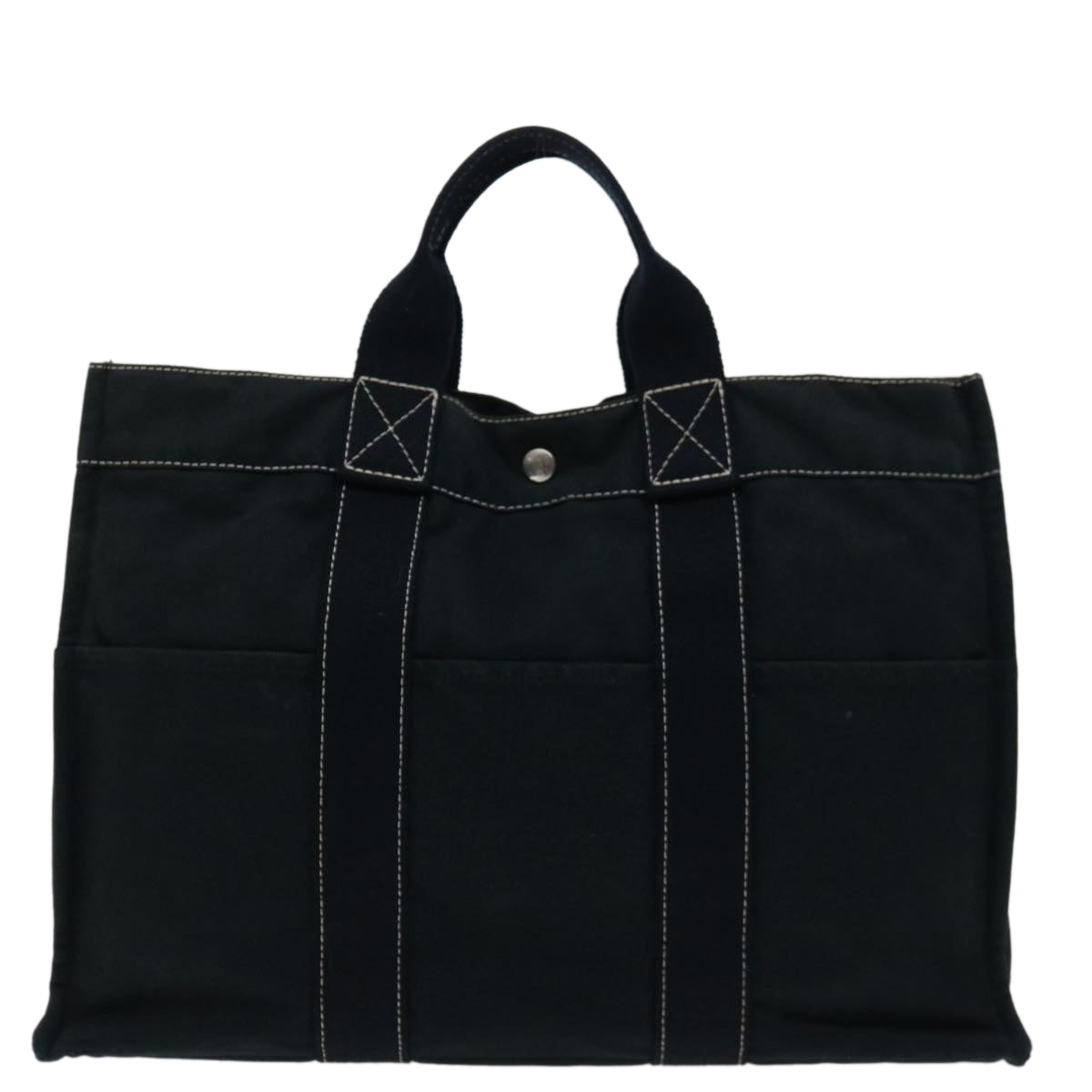 HERMES Deauville MM Tote Bag Canvas Black Auth bs12721