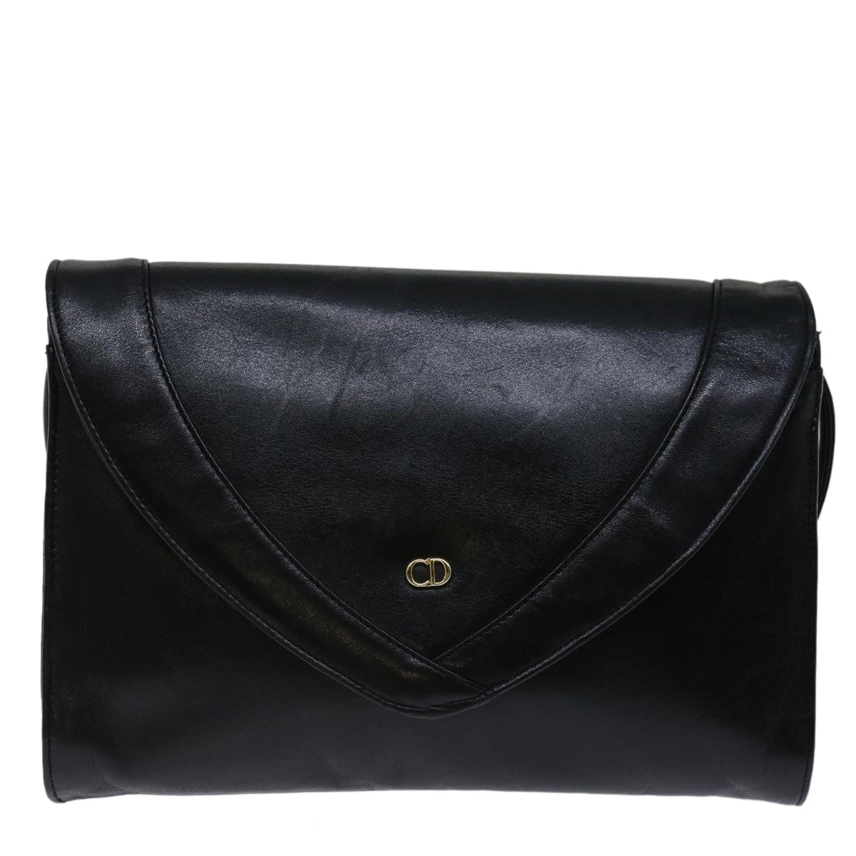 Christian Dior Shoulder Bag Leather Black Auth bs12729