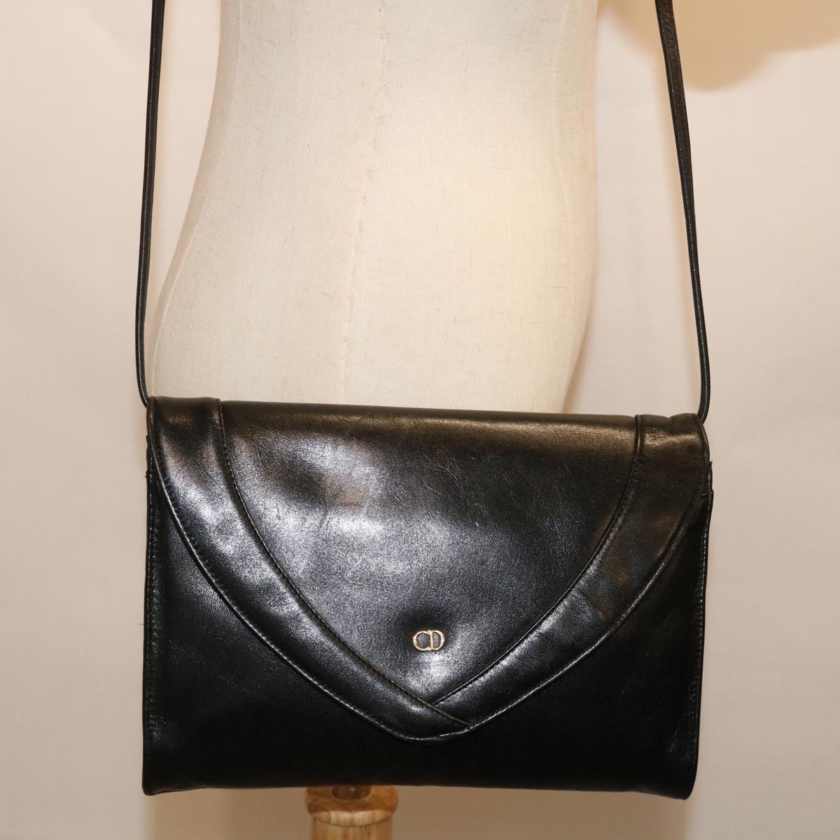 Christian Dior Shoulder Bag Leather Black Auth bs12729