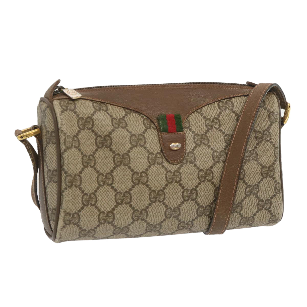 GUCCI GG Canvas Web Sherry Line Shoulder Bag Beige Green 89 02 018 Auth bs12742