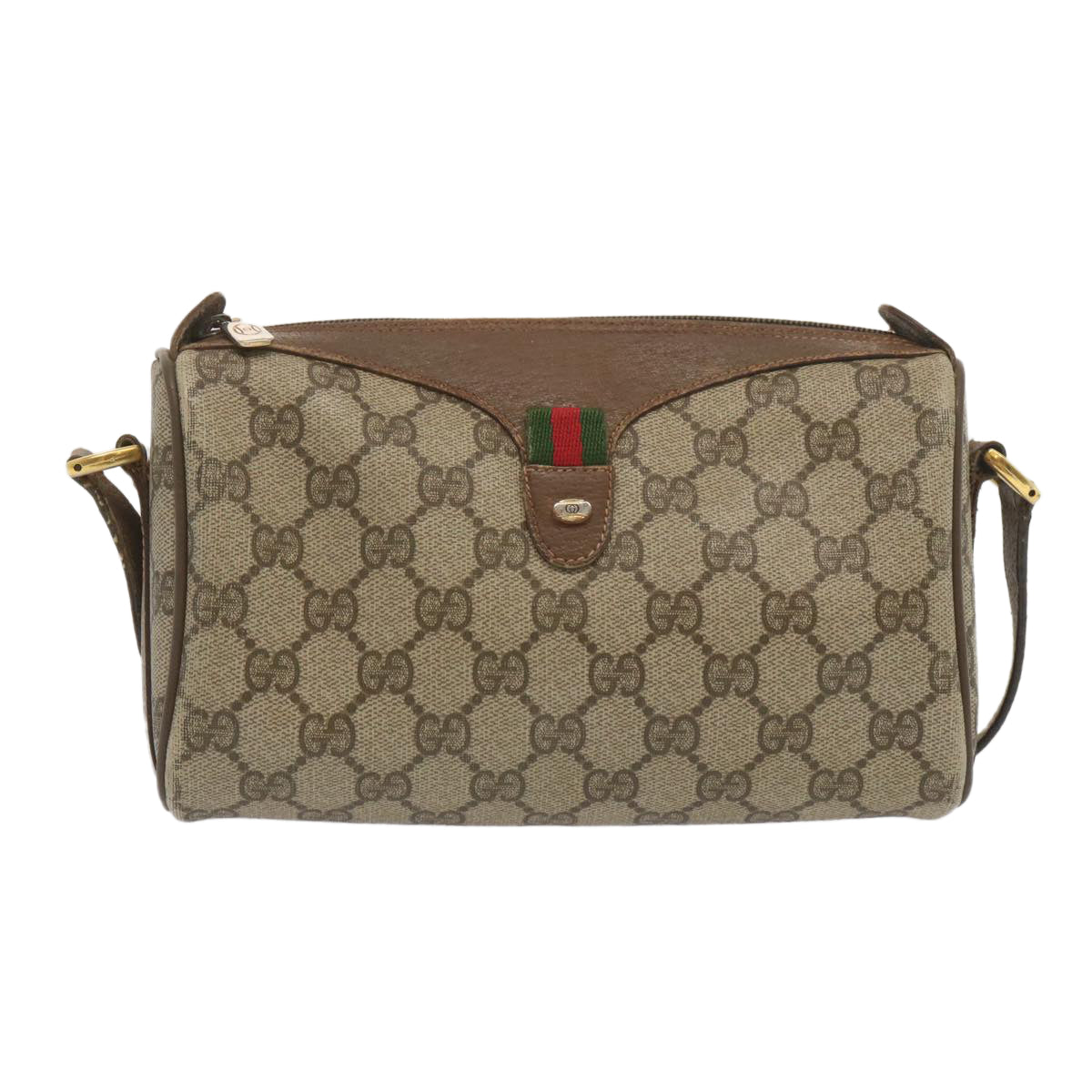 GUCCI GG Canvas Web Sherry Line Shoulder Bag Beige Green 89 02 018 Auth bs12742