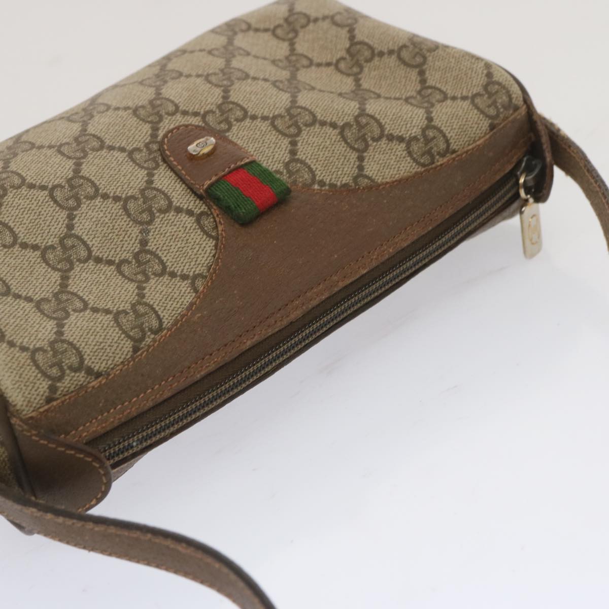 GUCCI GG Canvas Web Sherry Line Shoulder Bag Beige Green 89 02 018 Auth bs12742