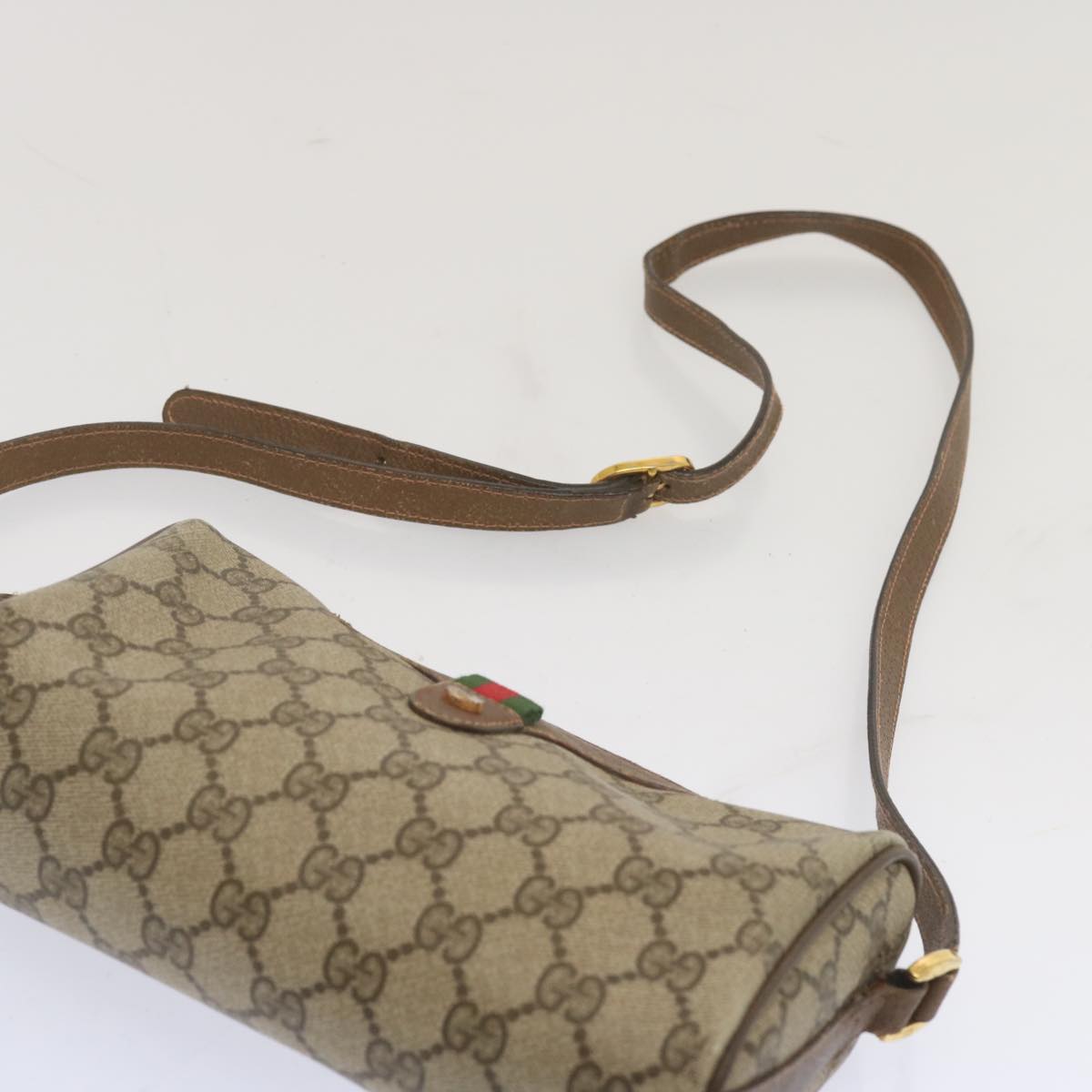 GUCCI GG Canvas Web Sherry Line Shoulder Bag Beige Green 89 02 018 Auth bs12742