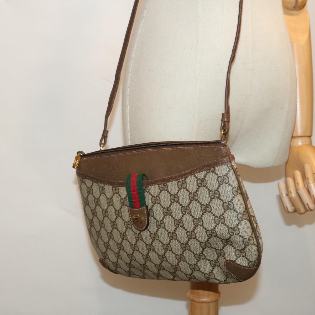 GUCCI GG Supreme Web Sherry Line Shoulder Bag PVC Beige 904 02 026 Auth bs12743