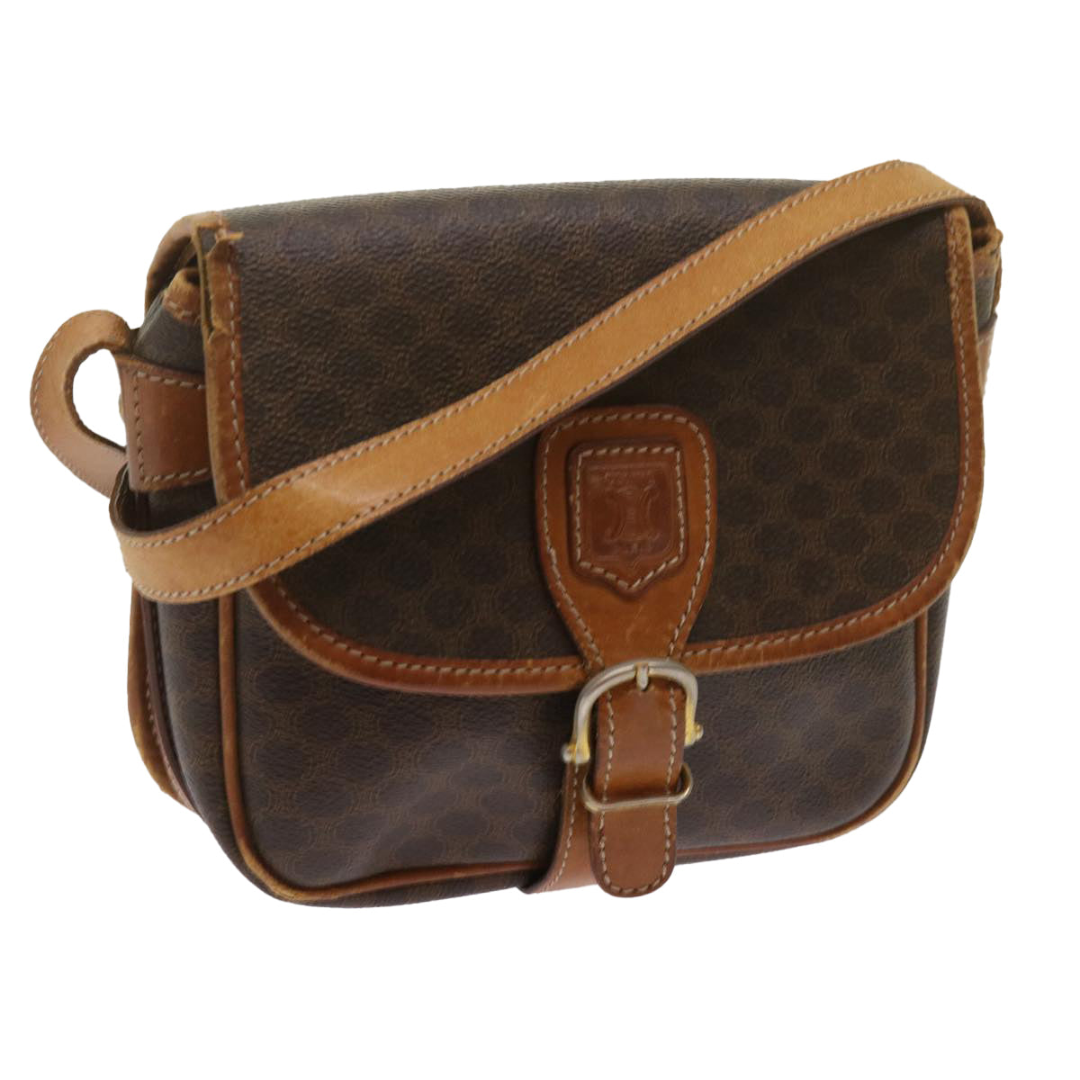 CELINE Macadam Canvas Shoulder Bag PVC Brown Auth bs12757