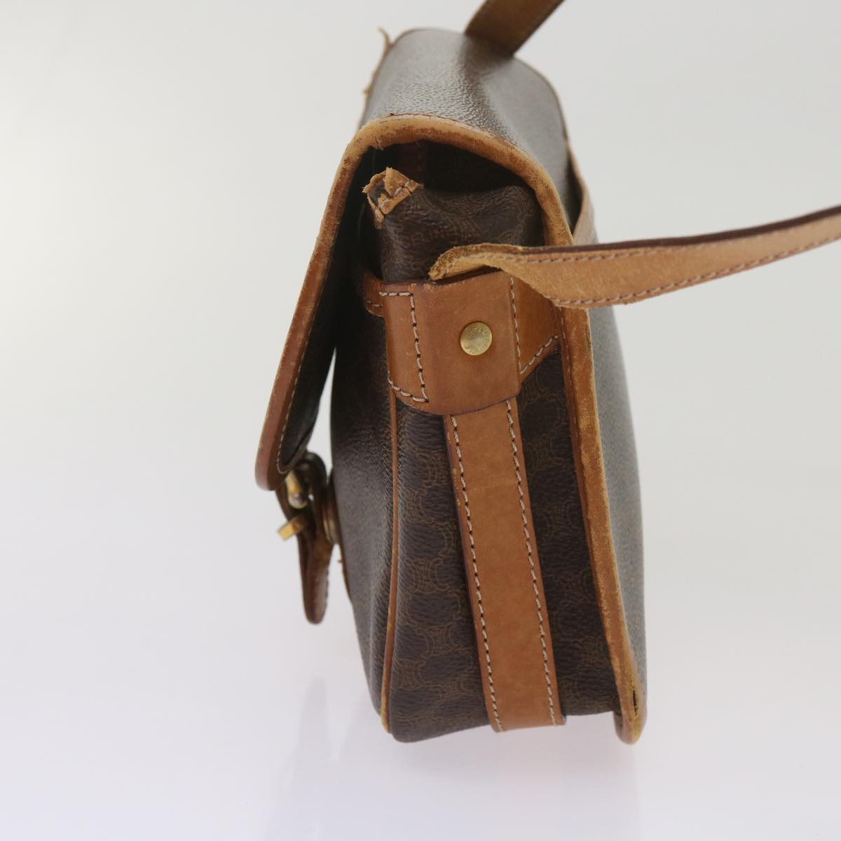 CELINE Macadam Canvas Shoulder Bag PVC Brown Auth bs12757