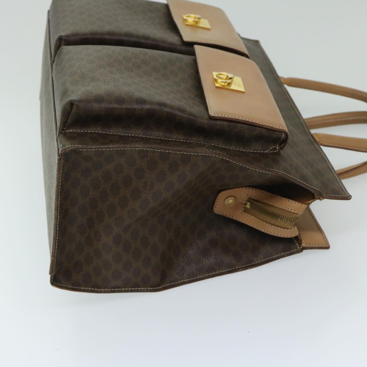 CELINE Macadam Canvas Hand Bag PVC Brown Auth bs12759
